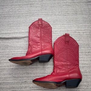 CIRCLE S Women's Mid Calf Cowgirl Boots Size 7M In Red